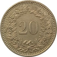 Швейцария 20 раппенов 1982 год