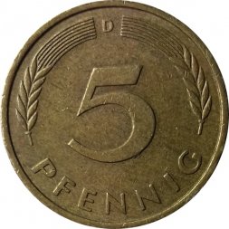 ФРГ 5 пфеннигов 1975 год (D)