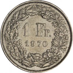 Швейцария 1 франк 1970 год