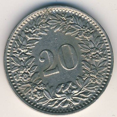 Швейцария 20 раппенов 1936 год