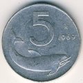 Италия 5 лир 1969 год - Дельфин
