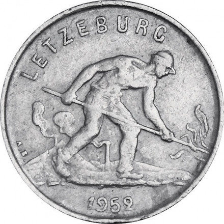 Люксембург 1 франк 1952 год - Рабочий-пудлинговщик