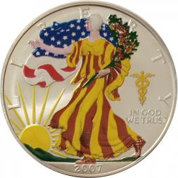 США 1 доллар 2007 год - Шагающая свобода (без отметки МД, цветная)  в футляре
