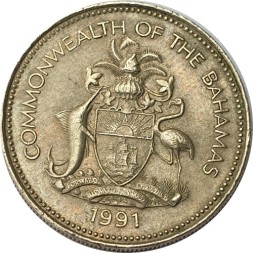 Монета Багамские острова 25 центов 1991 год
