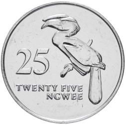 Монета Замбия 25 нгве 1992 год - Замбезийская вдовушка