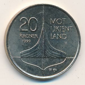 Норвегия 20 крон 1999 год - Винланд. Открытие викингами Северной Америки