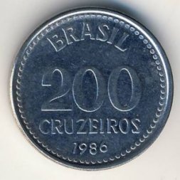 Бразилия 200 крузейро 1986 год