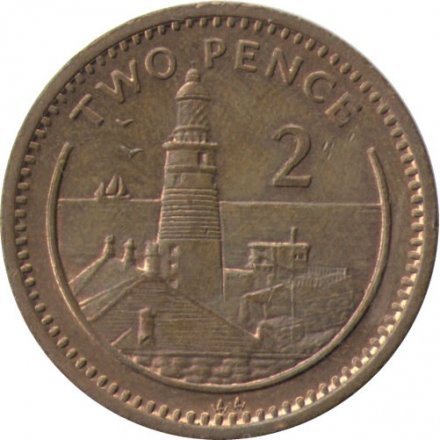 Гибралтар 2 пенса 1995 год (Отметка &quot;AA&quot;, немагнитная)