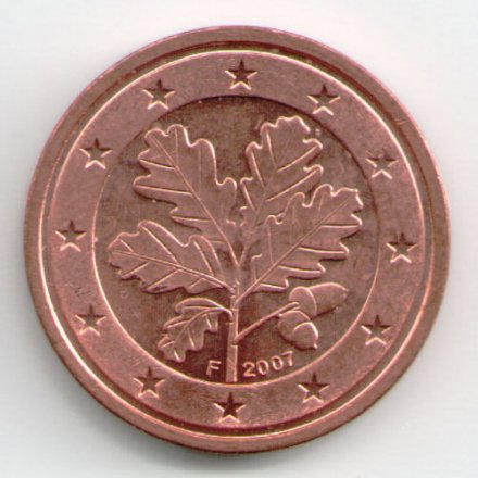 Германия 2 евроцента 2007 год (F)