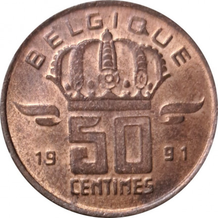 Бельгия 50 сантимов 1991 год BELGIQUE