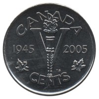 Монета Канада 5 центов 2005 год - 60 лет Победы во Второй Мировой войне