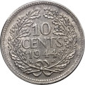 Нидерланды 10 центов 1944 год - Королева Вильгельмина (P, серебро)