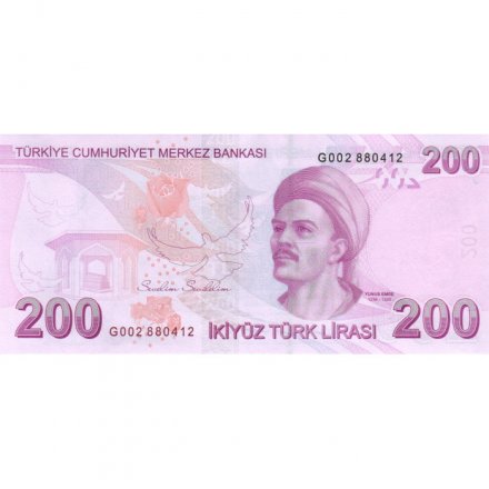 Турция 200 лир 2009 (2023) год - Президент Мустафа Кемаль Ататюрк. Юнус Эмре UNC