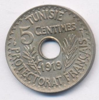 Тунис 5 сантимов 1919 год