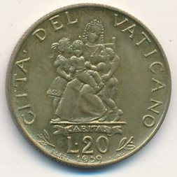 Ватикан 20 лир 1959 год Папа Иоанн XXIII