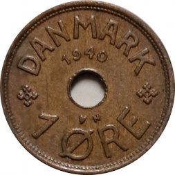 Дания 1 эре 1940 год - Король Кристиан X