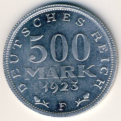 Веймарская республика 500 марок 1923 год (F)
