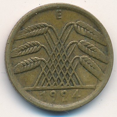 Веймарская республика 5 рентенпфеннигов 1924 год (E)
