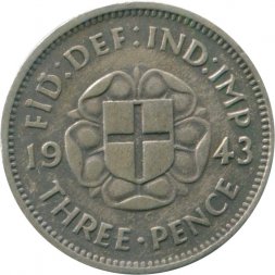 Великобритания 3 пенса 1943 год