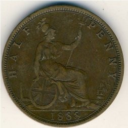 Великобритания 1/2 пенни 1888 год