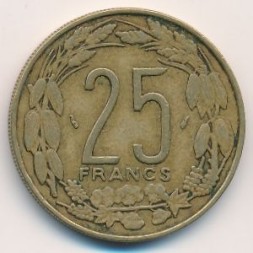 Монета Центральная Африка 25 франков 1975 год