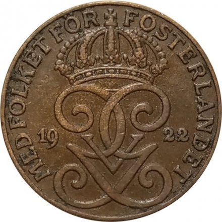 Швеция 2 эре 1922 год - Король Густав V