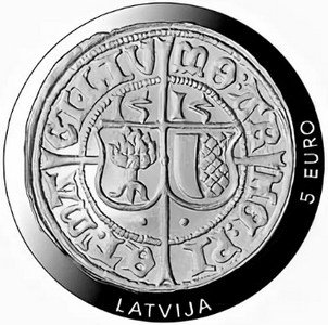 Латвия 5 евро 2015 год - 500 лет ливонскому фердингу