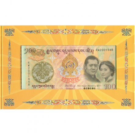 Бутан 100 нгултрум 2011 год - Королевская свадьба (в буклете)