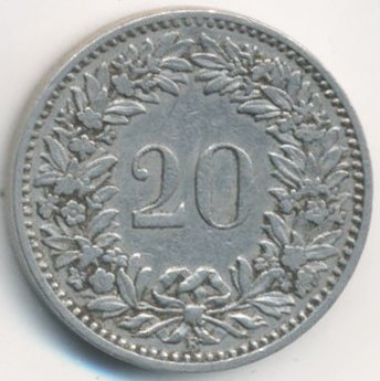 Швейцария 20 раппенов 1902 год