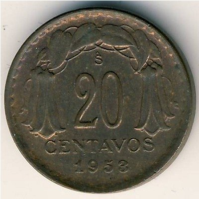 Чили 20 сентаво 1953 год
