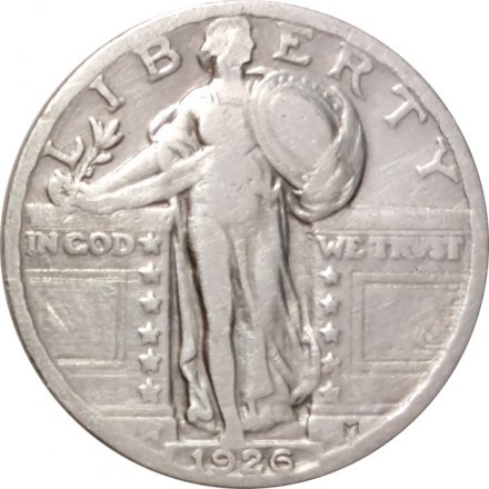США 25 центов (1/4 доллара) 1926 год (без отметки монетного двора) - Стоящая Свобода Квотер