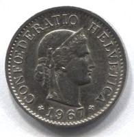 Монета Швейцария 5 раппенов 1967 год