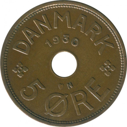 Дания 5 эре 1930 год - Король Кристиан X