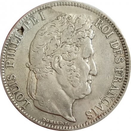 Франция 5 франков 1837 год (отметка монетного двора: &quot;MA&quot; - Марсель)