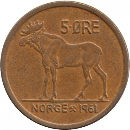 Норвегия 5 эре 1961 год - Лось