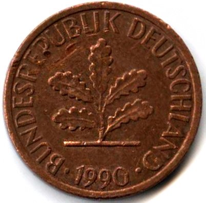 ФРГ 1 пфенниг 1990 год - D