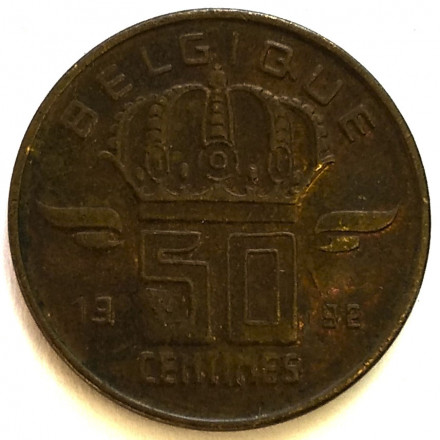 Бельгия 50 сантимов 1992 год BELGIQUE