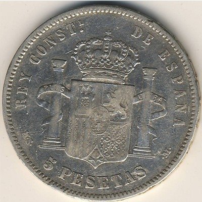 Испания 5 песет 1884 год