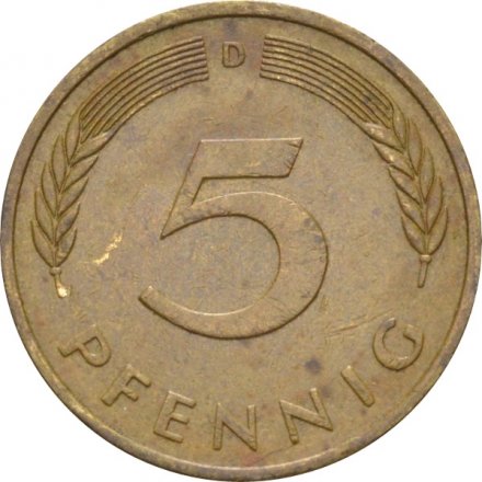 ФРГ 5 пфеннигов 1977 год - D