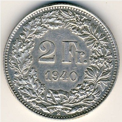 Швейцария 2 франка 1940 год