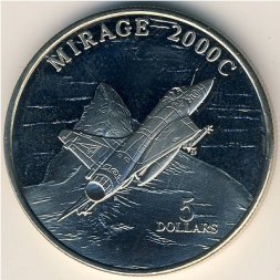 Маршалловы острова 5 долларов 1995 год - Одноместный истребитель-перехватчик Dassault Mirage 2000C