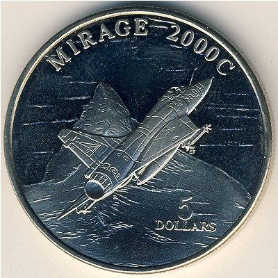 Маршалловы острова 5 долларов 1995 год - Одноместный истребитель-перехватчик Dassault Mirage 2000C