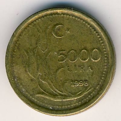 Турция 5000 лир 1998 год