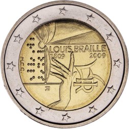 Италия 2 евро 2009 год - Луи Брайль