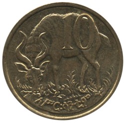 Монета Эфиопия 10 сантим 1977 год (не магнетик)