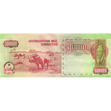 Ангола 500000 кванза 1991 год - Носороги aUNC