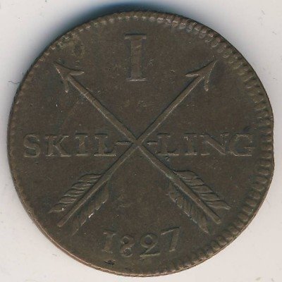 Швеция 1 скиллинг 1827 год