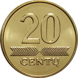 Литва 20 центов 2008 год UNC