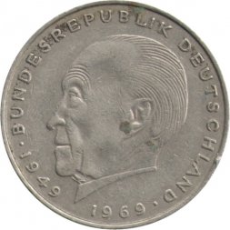 ФРГ 2 марки 1973 год - Конрад Аденауэр, 20 лет Федеративной Республике (D)
