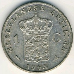 Монета Антильские острова 1 гульден 1964 год - Королева Юлиана